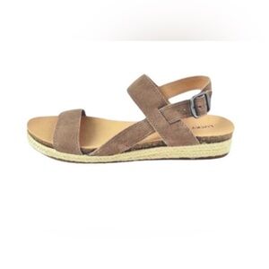 Lucky Brand Gadine Ankle Strap Leather Suede Sandals Tan Brown Size 7